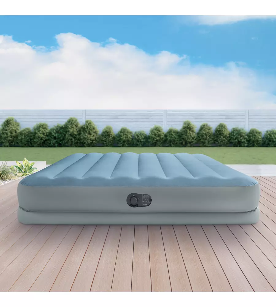 Materasso matrimoniale gonfiabile intex "airbed dura-beam mid-rise comfort" colore azzurro chiarocon pompa usb, 152x203x36 cm