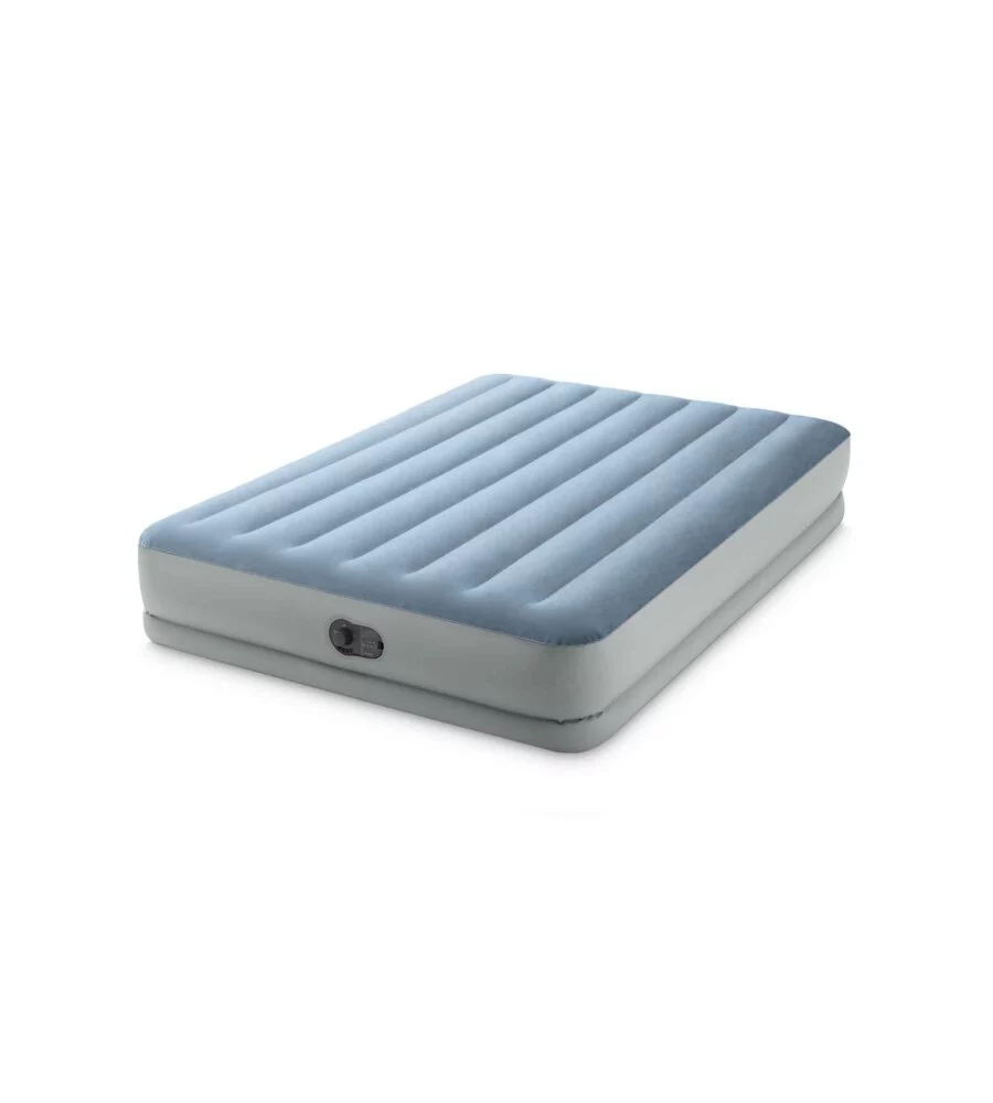 Materasso matrimoniale gonfiabile intex "airbed dura-beam mid-rise comfort" colore azzurro chiarocon pompa usb, 152x203x36 cm