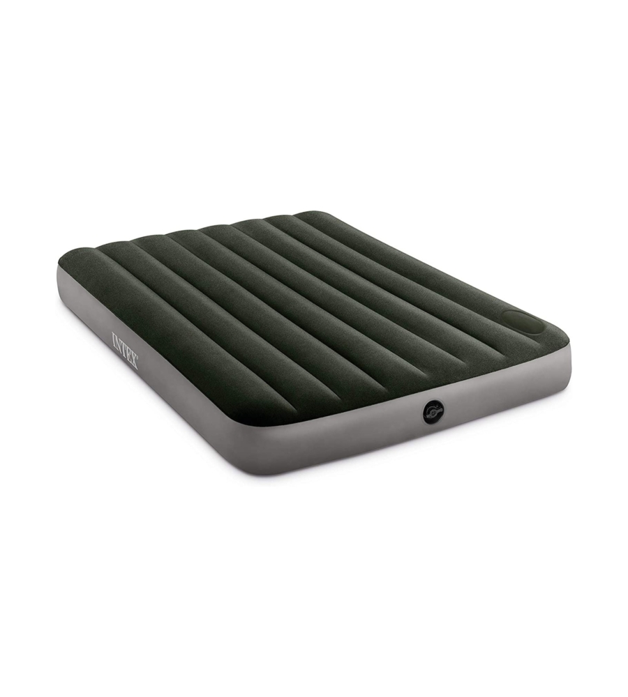 Materasso ad una piazza e mezza gonfiabile intex "airbed dura-beam standard downy" colore verde scuro con pompa a pedale, 137x191x25 cm