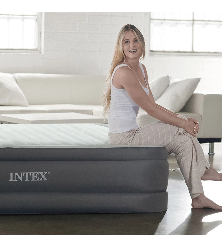 Materasso piazza e mezza autogonfiante intex "airbed dura-beam premaire i" colore grigio chiaro con pompa integrata, 137x191x46