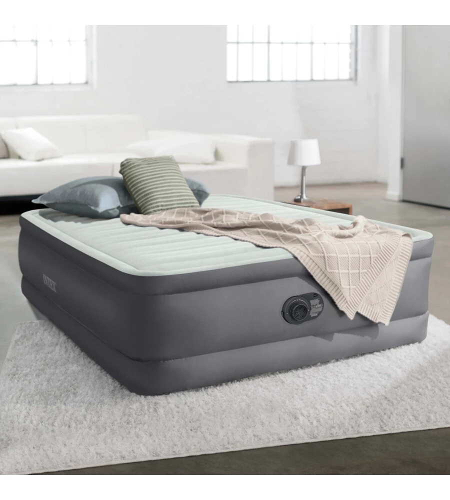 Materasso piazza e mezza autogonfiante intex "airbed dura-beam premaire i" colore grigio chiaro con pompa integrata, 137x191x46