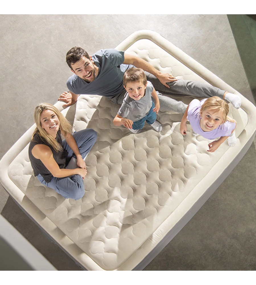 Materasso matrimoniale autogonfiante intex "airbed dura-beam premaire ii" colore beige con connessione bluetooth, 152x203x46 cm