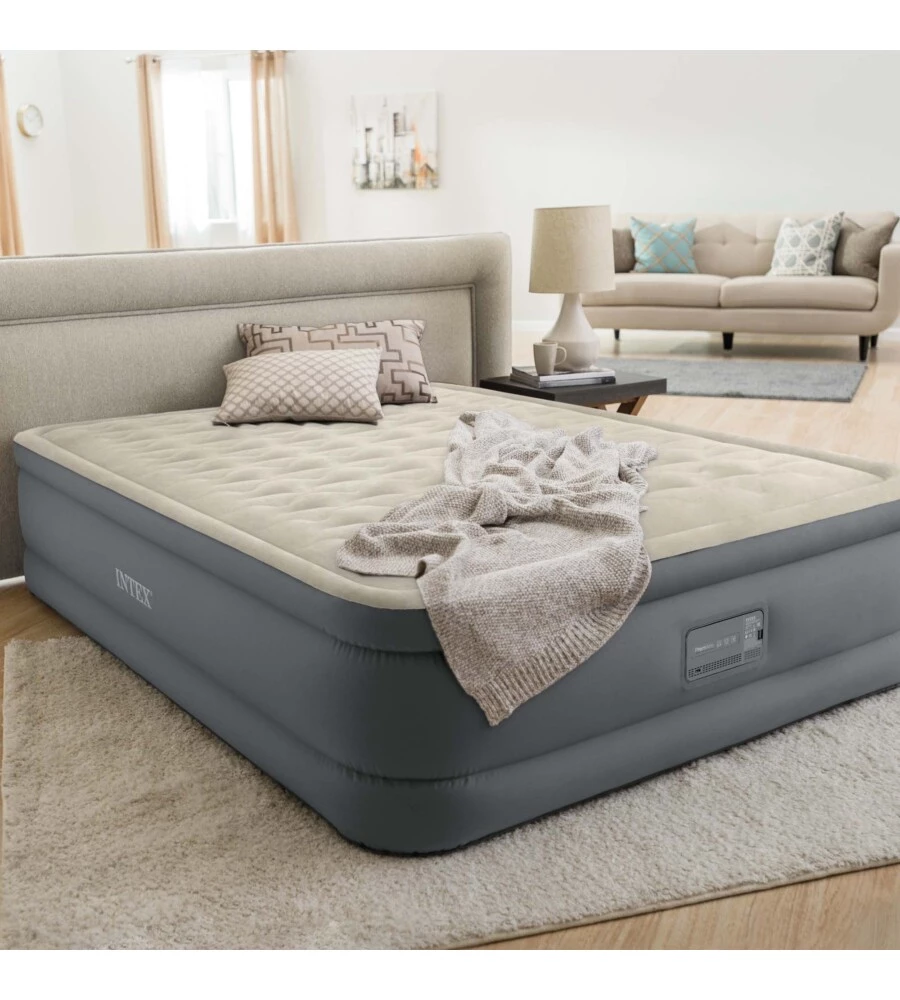 Materasso matrimoniale autogonfiante intex "airbed dura-beam premaire ii" colore beige con connessione bluetooth, 152x203x46 cm