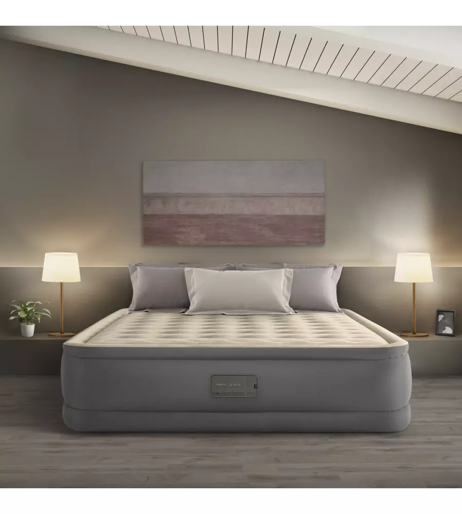 Materasso matrimoniale autogonfiante intex "airbed dura-beam premaire ii" colore beige con connessione bluetooth, 152x203x46 cm