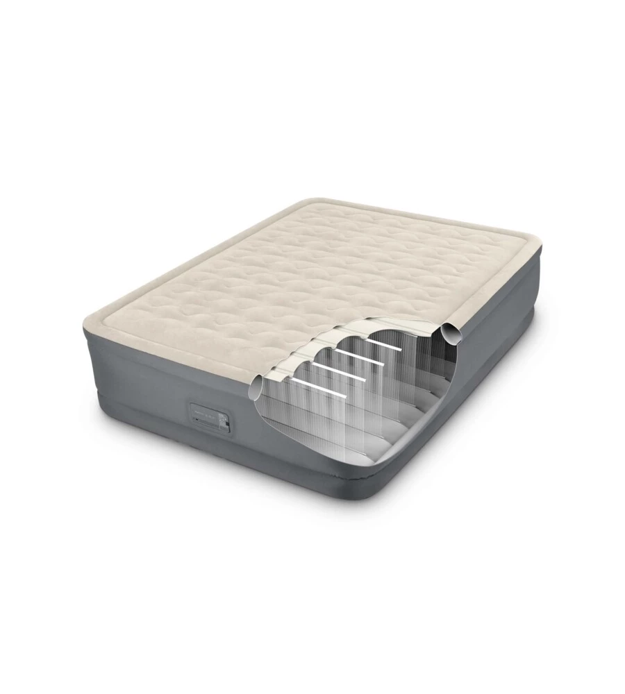 Materasso matrimoniale autogonfiante intex "airbed dura-beam premaire ii" colore beige con connessione bluetooth, 152x203x46 cm