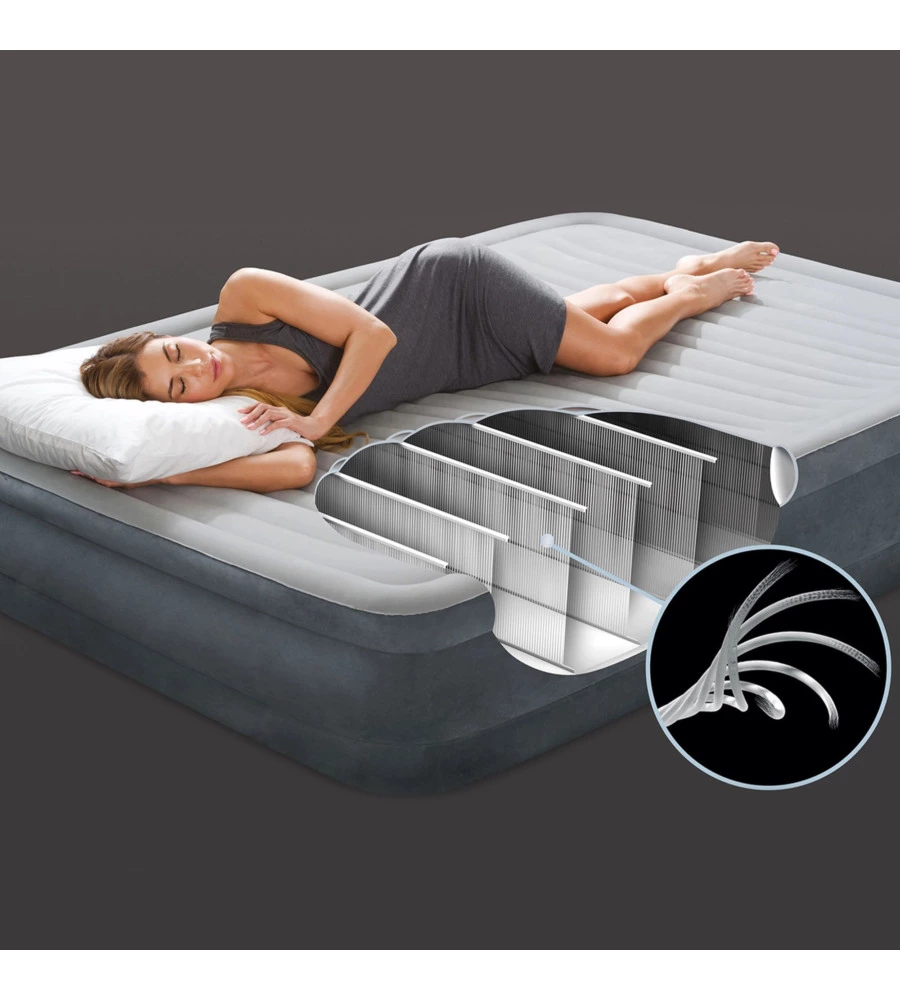 Materasso ad una piazza e mezza autogonfiante intex "airbed dura-beam comfort-plush mid-rise" colore grigio chiaro, 137x191x33 cm