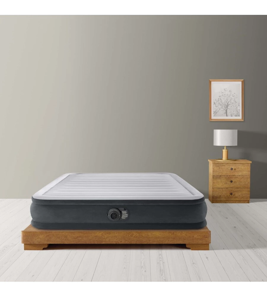 Materasso matrimoniale autogonfiante intex "airbed dura-beam comfort-plush mid-rise" colore grigio chiaro e pompa integrata, 152x203x33 cm