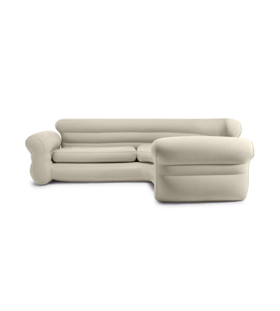 Divano gonfiabile angolare intex colore beige con braccioli, 257x203x76 cm