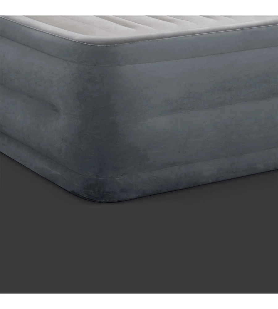 Materasso matrimoniale autogonfiante intex "airbed dura-beam comfort-plush high-rise" colore grigio chiaro e pompa integrata, 152x203x56 cm