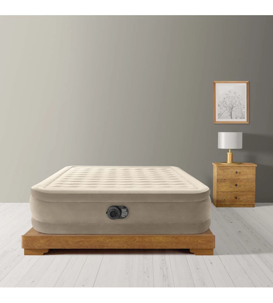 Materasso matrimoniale autogonfiante intex "airbed ultra push" colore beige, 152x203x46 cm