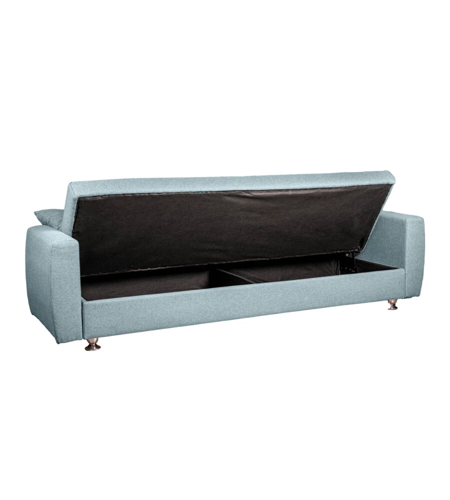 Divano letto contenitore bellahome "eva" 3 posti colore grigio menta, 220x84x85 cm