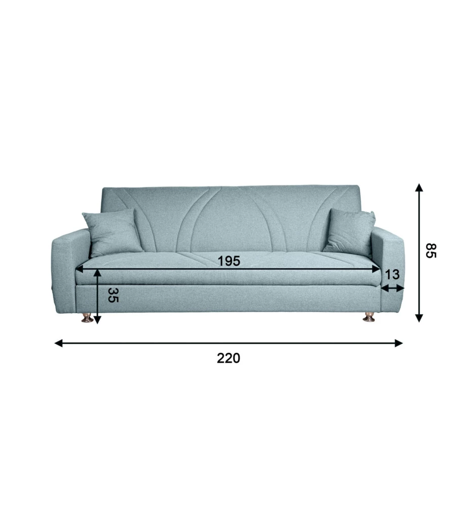 Divano letto contenitore bellahome 'eva' 3 posti colore grigio menta, 220x84x85 cm