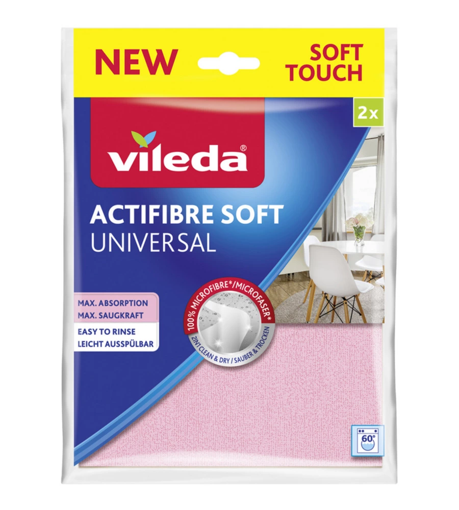 Panni in microfibra vileda "actifibre soft universal", 2 pezzi