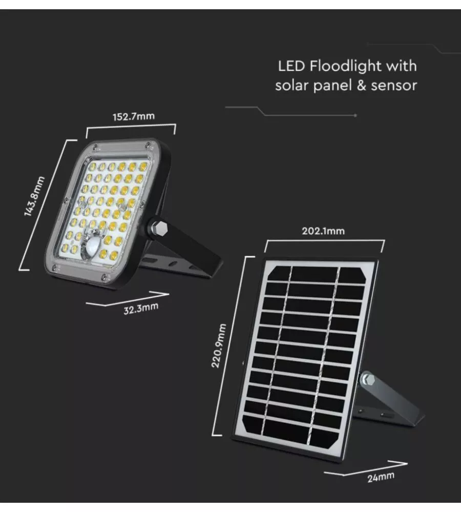 Pannello led con ricarica solare e sensore 10w, 4000k