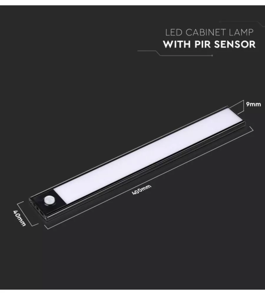 Lampada a led da armadio ricaricabile con sensore pir nera, 3000k