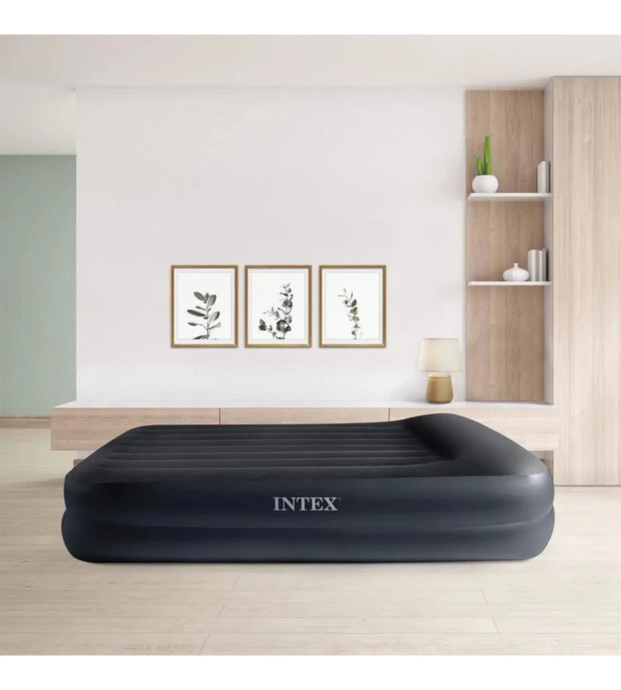 Materasso matrimoniale autogonfiante intex "dura-beam pillow rest raised" colore blu scuro con pompa elettrica inclusa, 152x203x42 cm