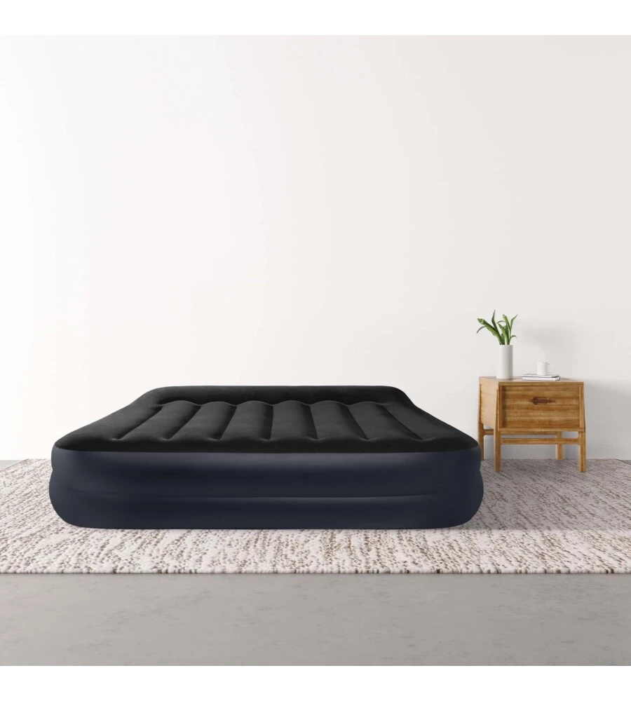 Materasso matrimoniale autogonfiante intex "dura-beam pillow rest raised" colore blu scuro con pompa elettrica inclusa, 152x203x42 cm