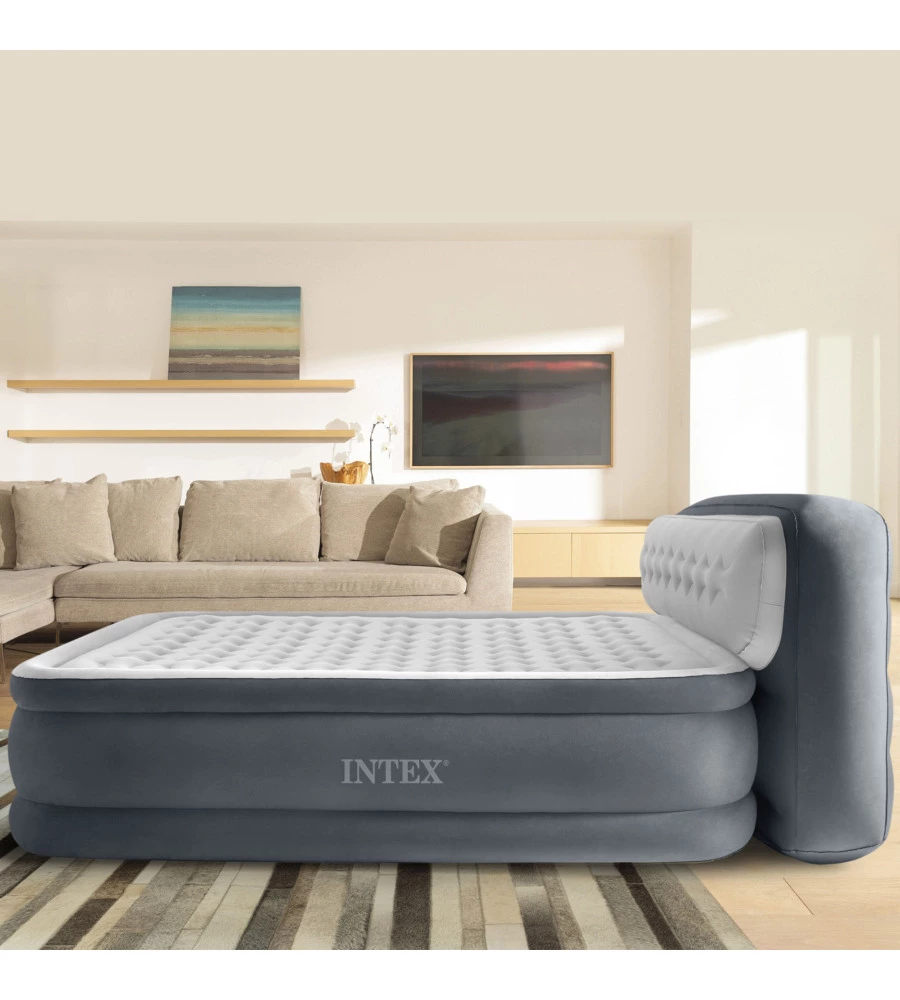 Materasso matrimoniale autogonfiante intex "dura-beam pillow ultra push" colore grigio chiaro e pompa elettrica inclusa, 152x236x86 cm