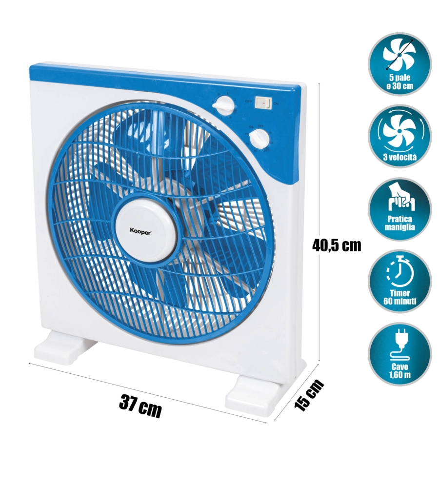 Ventilatore da tavolo box con 3 velocitÀ colore bianco e blu, 45 w