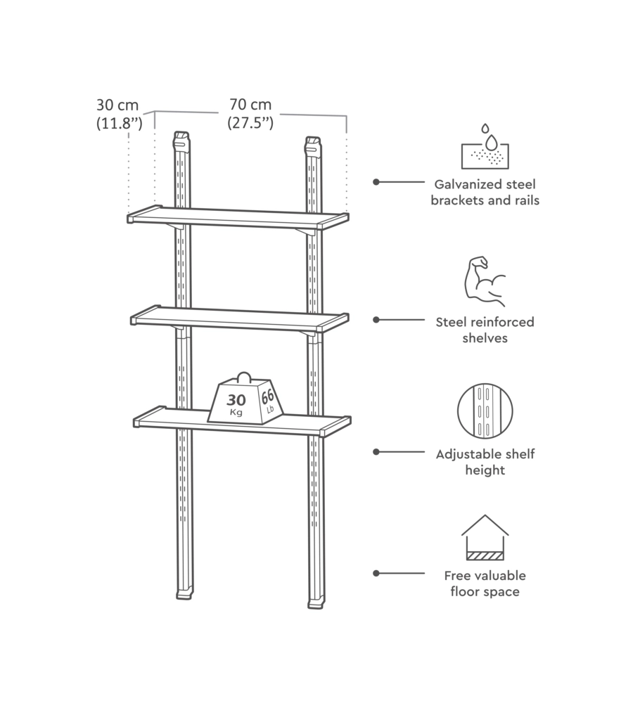 Kit scaffalatura per casette keter "shelving kit 70" in metallo, 70x30 cm