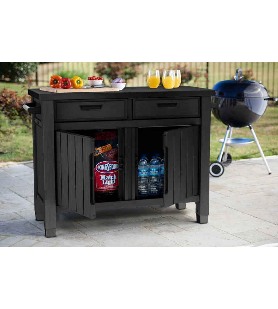 Tavolino per barbecue keter "unity xl" colore grafite, 125,5x51,5x90 cm