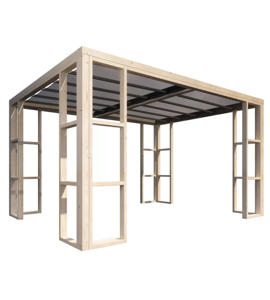 Pergola in legno da esterno decor et jardin "ambre" senza pareti con copertura, 401x304x229 cm