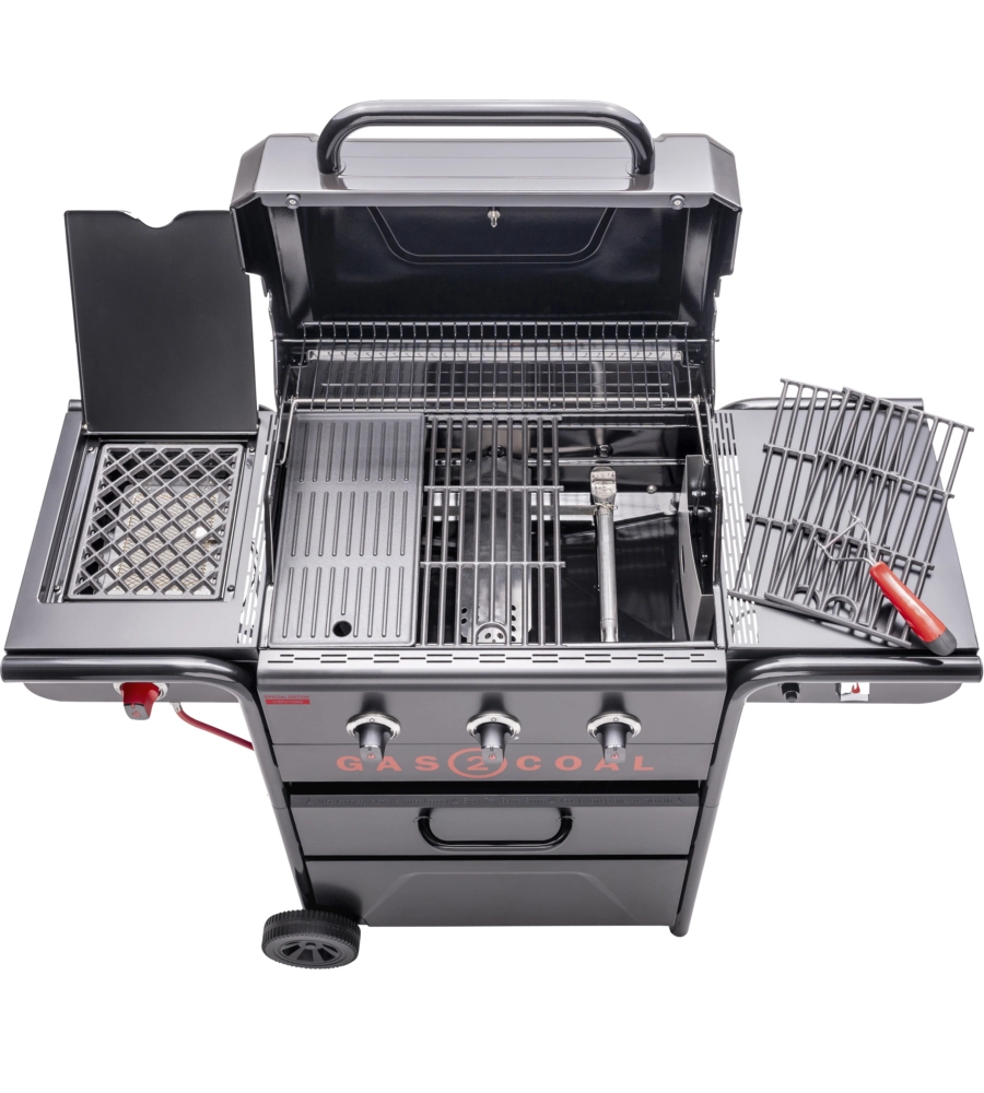 Barbecue a gas carbone char broil gas2coal 2. 0 330 special edition in acciaio con 3 bruciatori 133 4x63x117 cm