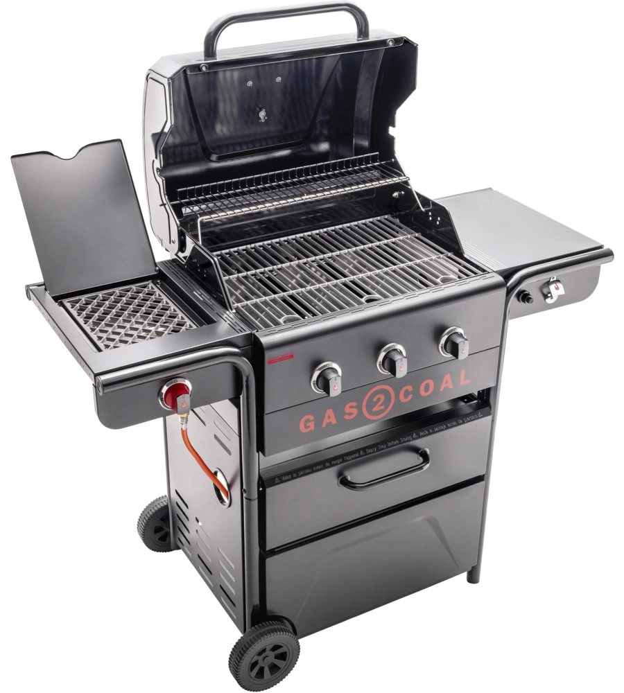 Barbecue a gas carbone char broil gas2coal 2. 0 330 special edition in acciaio con 3 bruciatori 133 4x63x117 cm