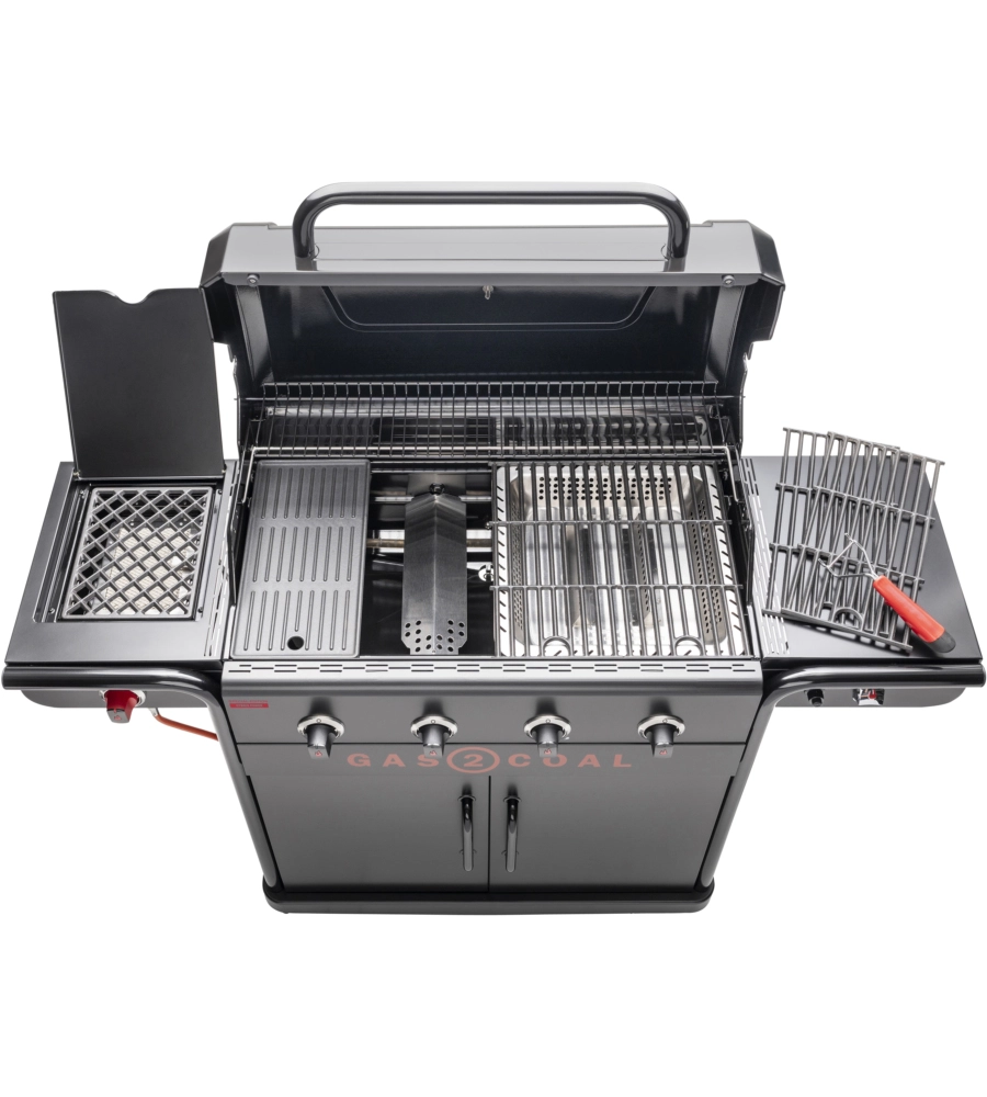 Barbecue a gas/carbone char broil "gas2coal 2.0 440 special edition" in acciaio con 4 bruciatori, 155x63x117 cm