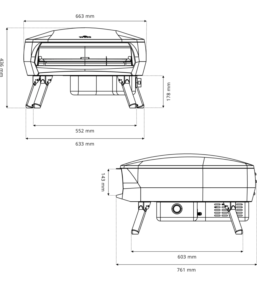 Forno pizza a gas witt "etna rotante" bianco con pietra refrattaria centrale girevole, 66,3x76x43,6 cm