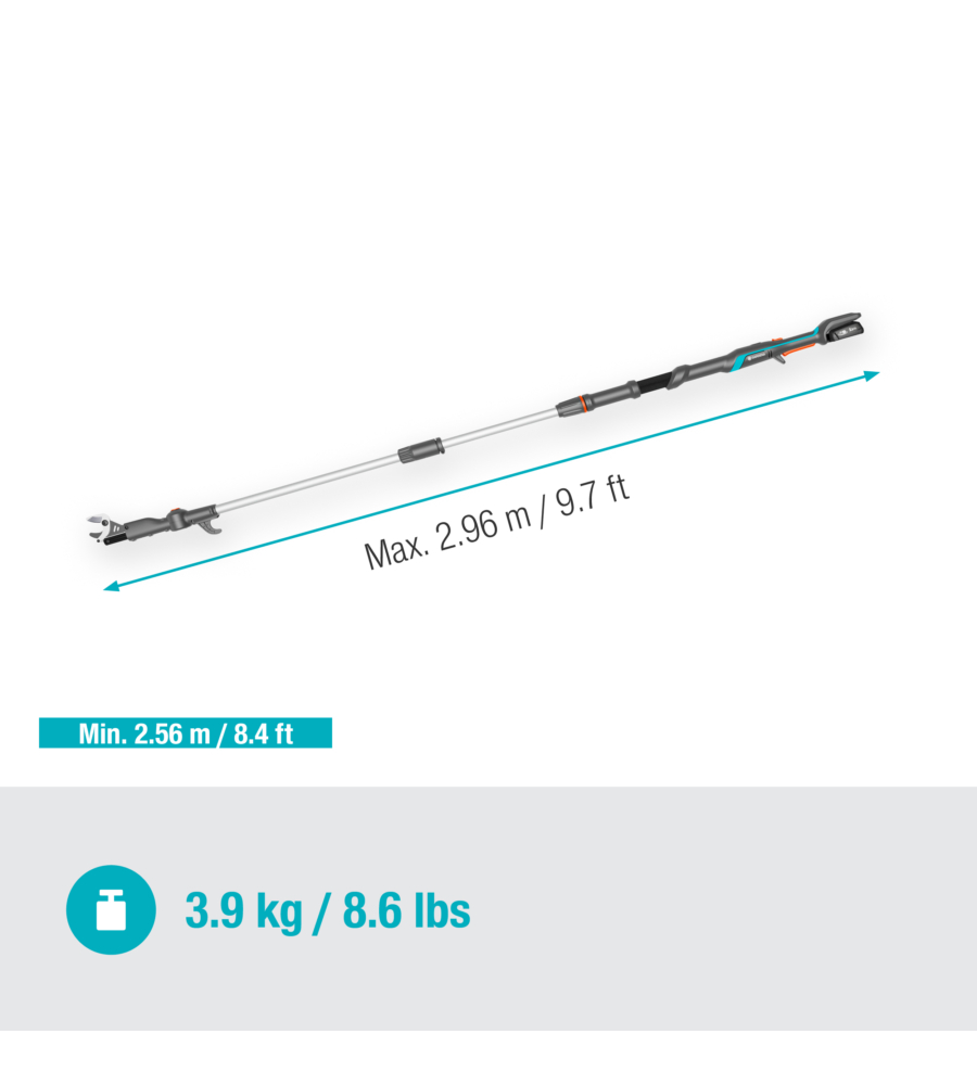 Troncarami telescopico a batteria gardena 'highcut' 18v 2,0ah, caricabatterie incluso