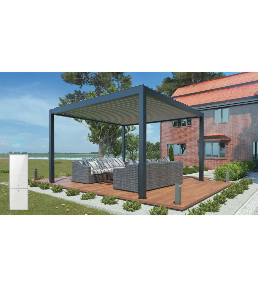 Pergola bioclimatica motorizzata riviera "bouganville" in alluminio colore antracite 4x4x2,5 mt