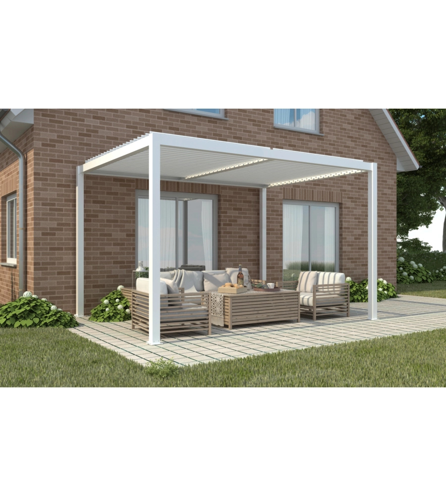 Pergola bioclimatica motorizzata riviera "calicantus plus" in alluminio colore bianco 4x4x2,5 mt