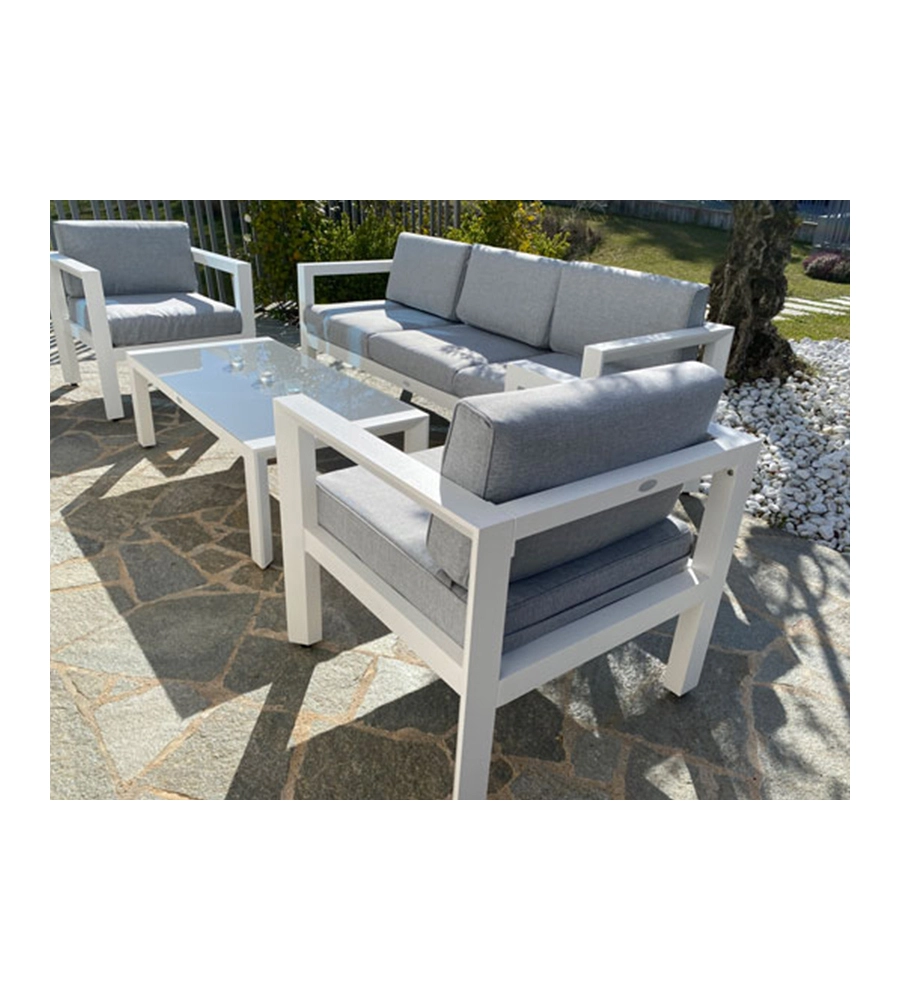 Set da esterno riviera "hibiscus" in alluminio colore bianco e grigio, 5 sedute e un tavolino