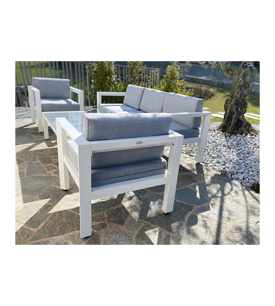 Set da esterno riviera "hibiscus" in alluminio colore bianco e grigio, 5 sedute e un tavolino