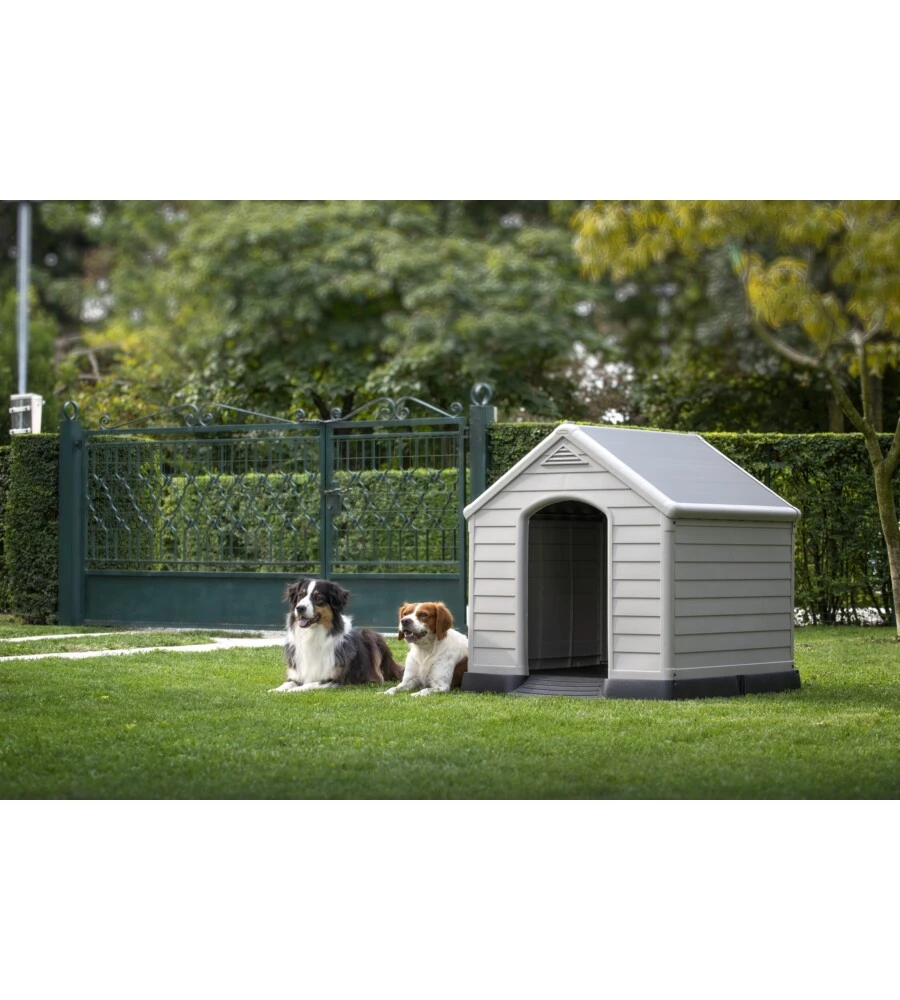 Cuccia per cani da esterno keter "dog house" in resina colore beige, 99x95x99 cm