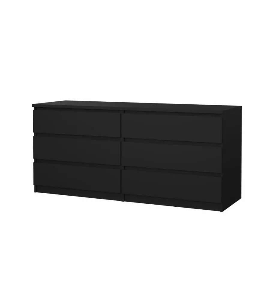 Cassettiera doppia "naia" con 6 cassetti colore nero opaco, 153,8x50x70,1 cm