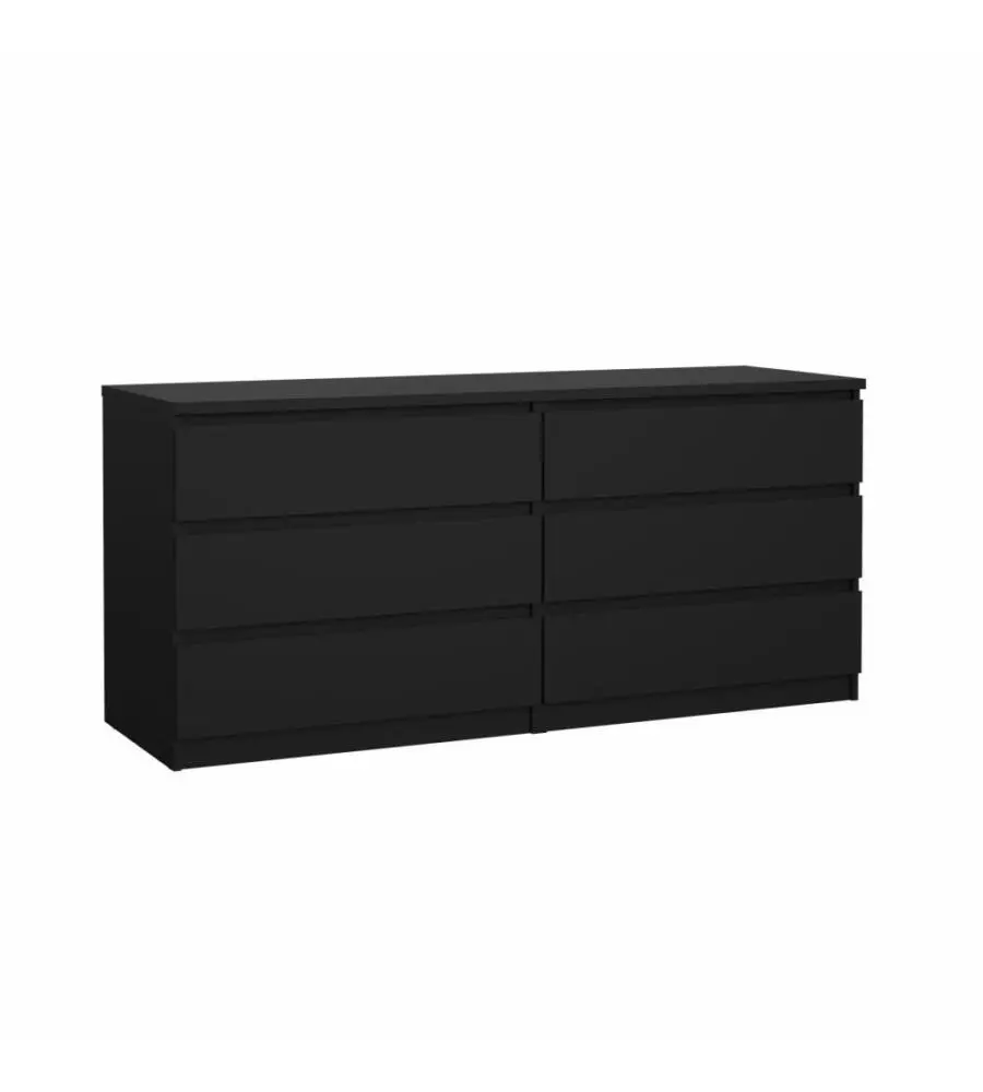 Cassettiera doppia "naia" con 6 cassetti colore nero opaco, 153,8x50x70,1 cm