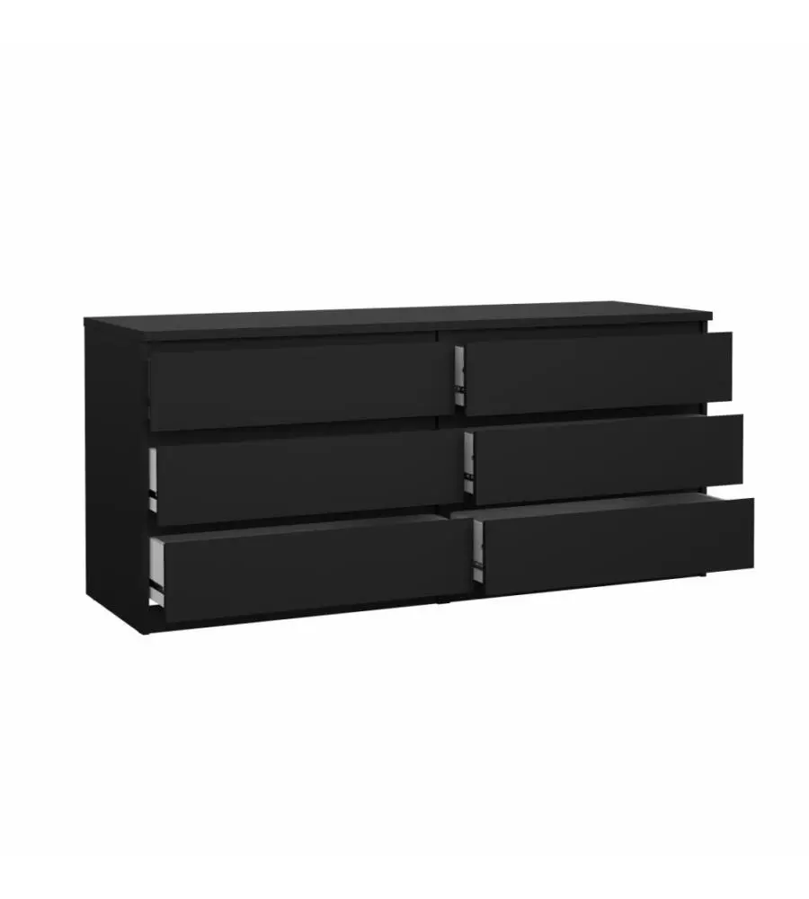 Cassettiera doppia "naia" con 6 cassetti colore nero opaco, 153,8x50x70,1 cm