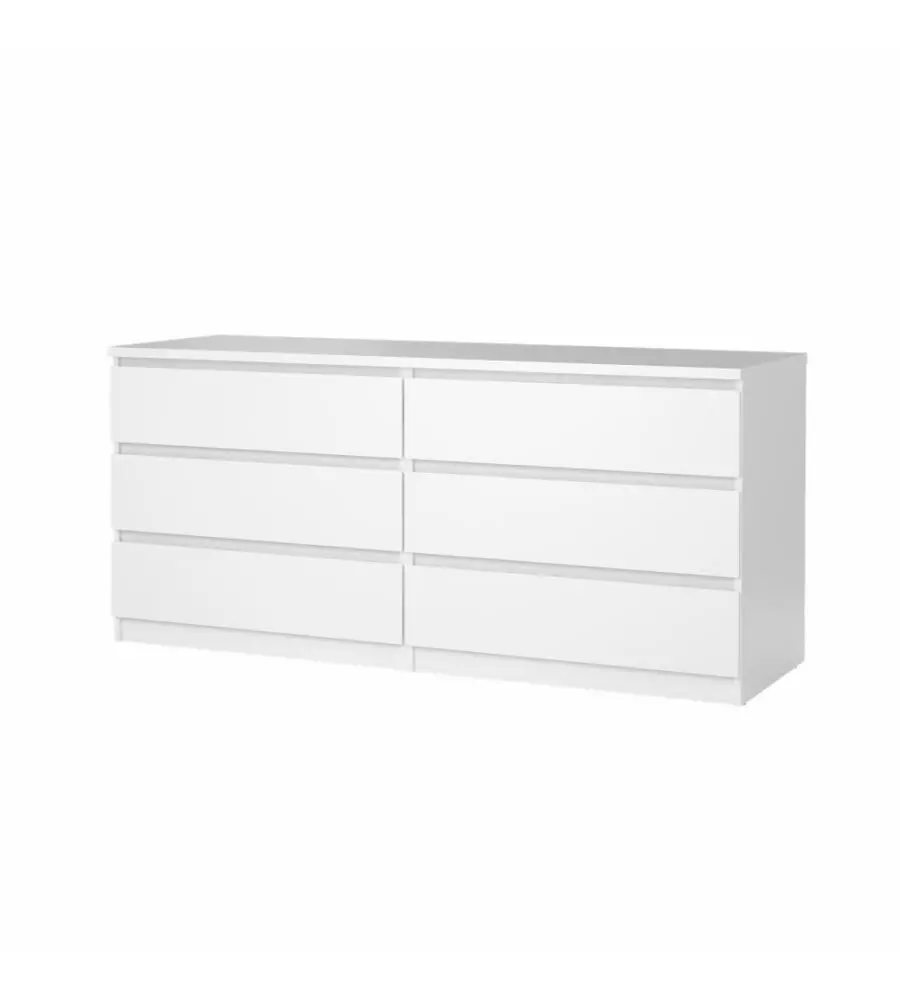 Cassettiera doppia "naia" con 6 cassetti colore bianco lucido, 153,8x50x70,1 cm