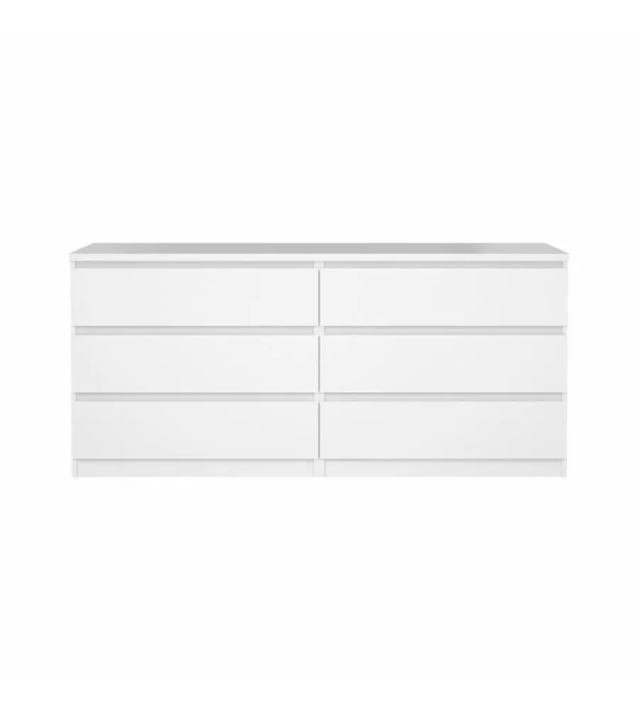 Cassettiera doppia "naia" con 6 cassetti colore bianco lucido, 153,8x50x70,1 cm