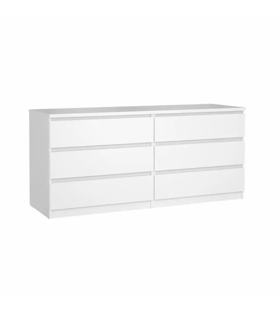 Cassettiera doppia "naia" con 6 cassetti colore bianco lucido, 153,8x50x70,1 cm