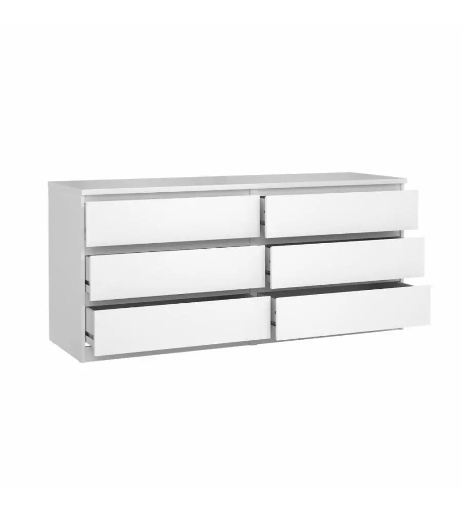 Cassettiera doppia "naia" con 6 cassetti colore bianco lucido, 153,8x50x70,1 cm