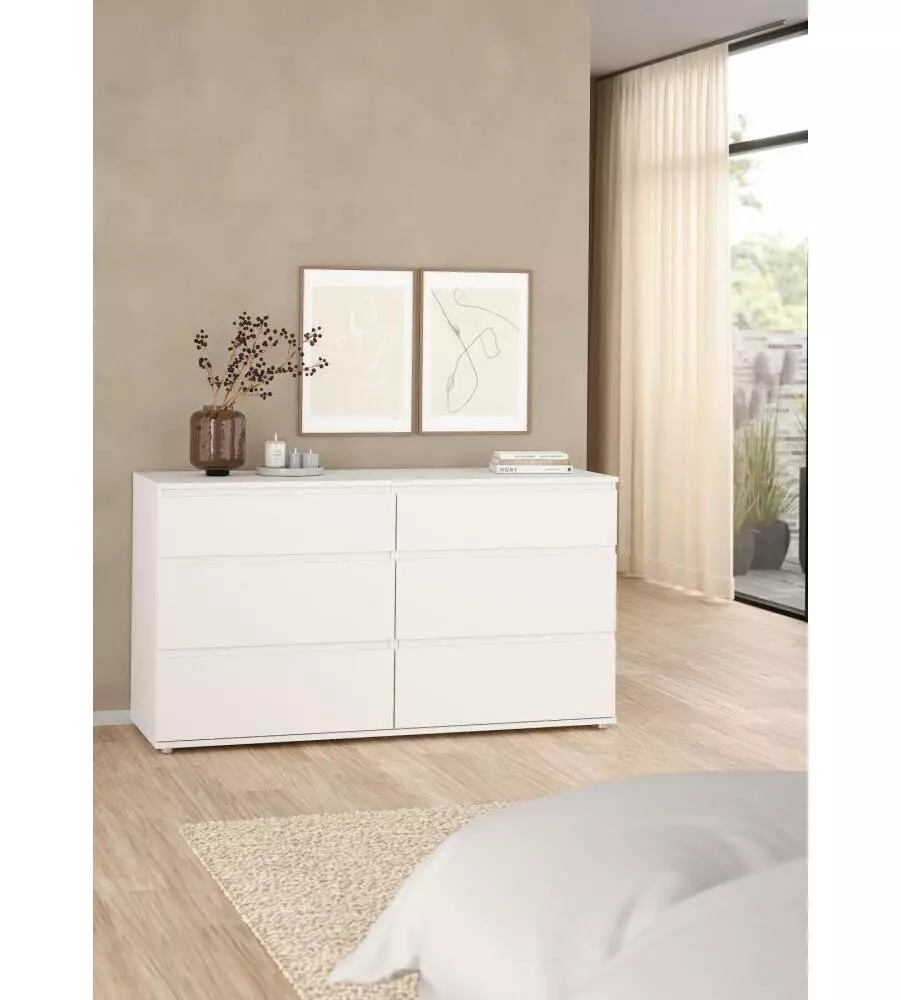 Cassettiera doppia "nova" con 6 cassetti colore bianco, 153,4x50x83,7 cm