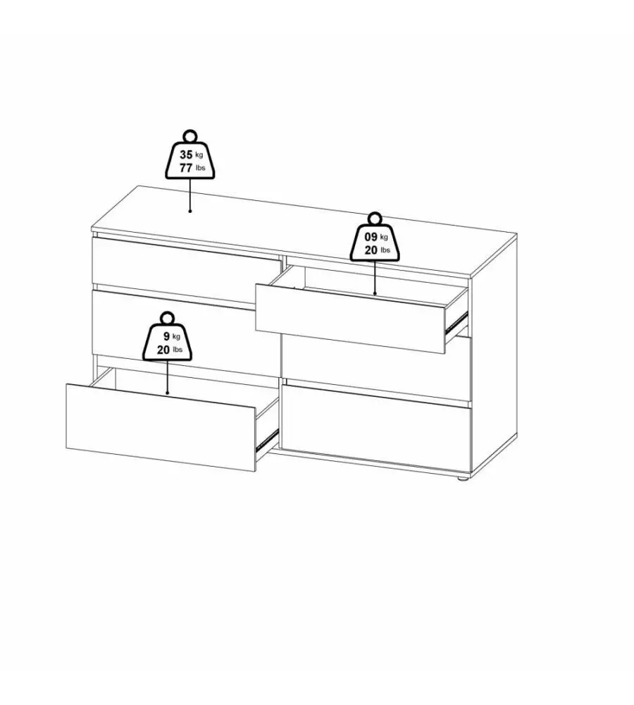 Cassettiera doppia "nova" con 6 cassetti colore bianco, 153,4x50x83,7 cm