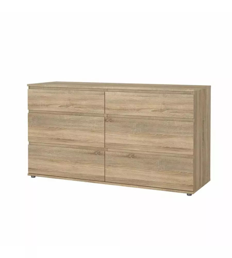 Cassettiera doppia "nova" con 6 cassetti colore rovere, 153,4x50x83,7 cm