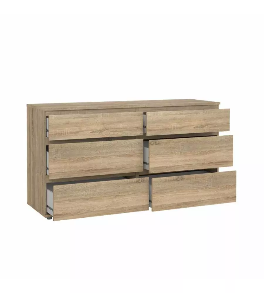 Cassettiera doppia "nova" con 6 cassetti colore rovere, 153,4x50x83,7 cm