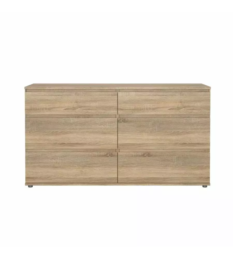 Cassettiera doppia "nova" con 6 cassetti colore rovere, 153,4x50x83,7 cm