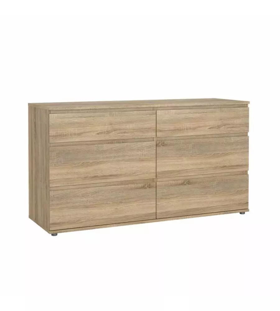 Cassettiera doppia "nova" con 6 cassetti colore rovere, 153,4x50x83,7 cm