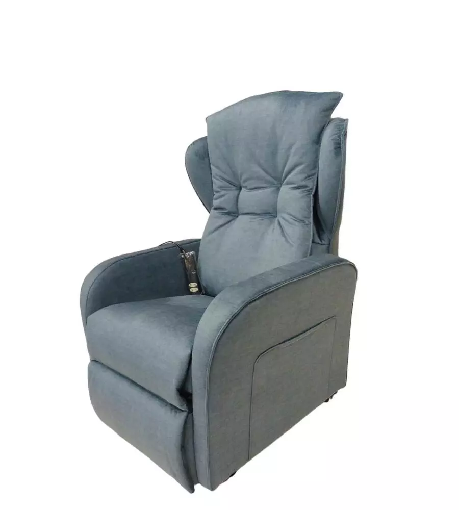 Poltrona "jolly" con recliner e alzata elettrica in tessuto blu, 75x85x108 cm